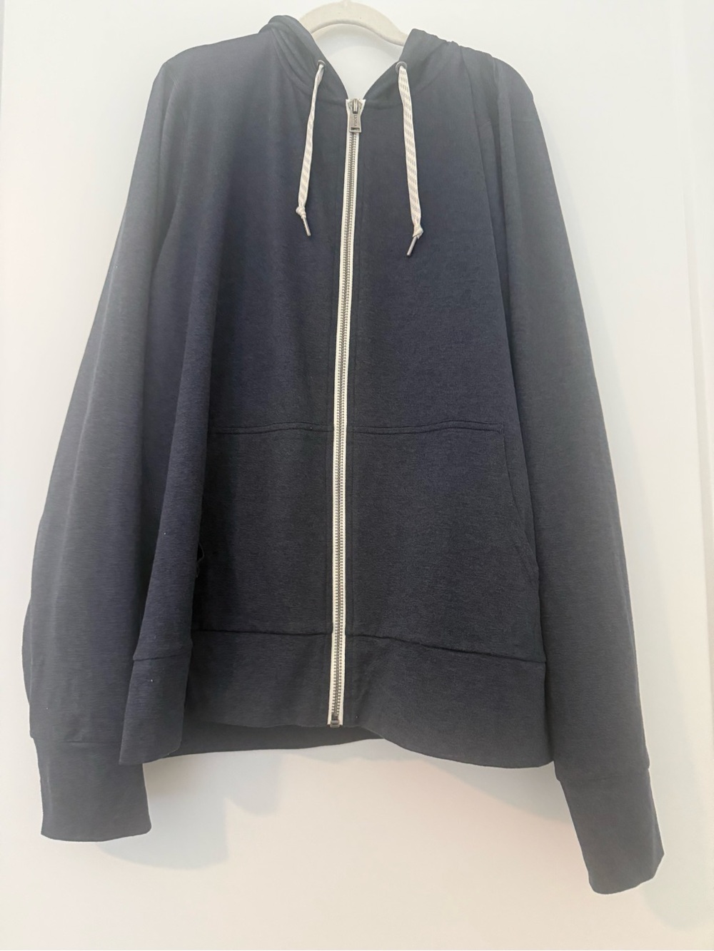 Vuori Navy Zip-Up Hoodie with Contrast Drawstrings